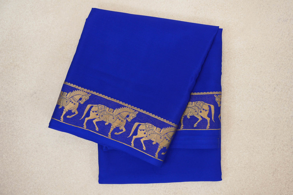 folded Bright Royal Blue Mysore Silk Saree 