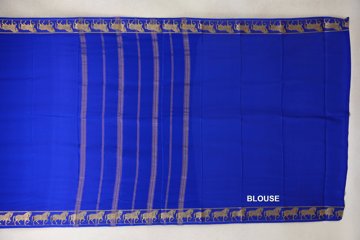 Bright Royal Blue Mysore Silk Saree  blouse