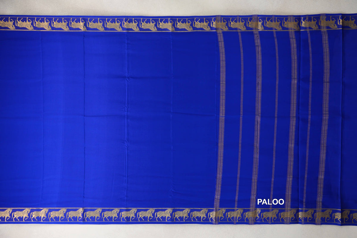 Bright Royal Blue Mysore Silk Saree  paloo