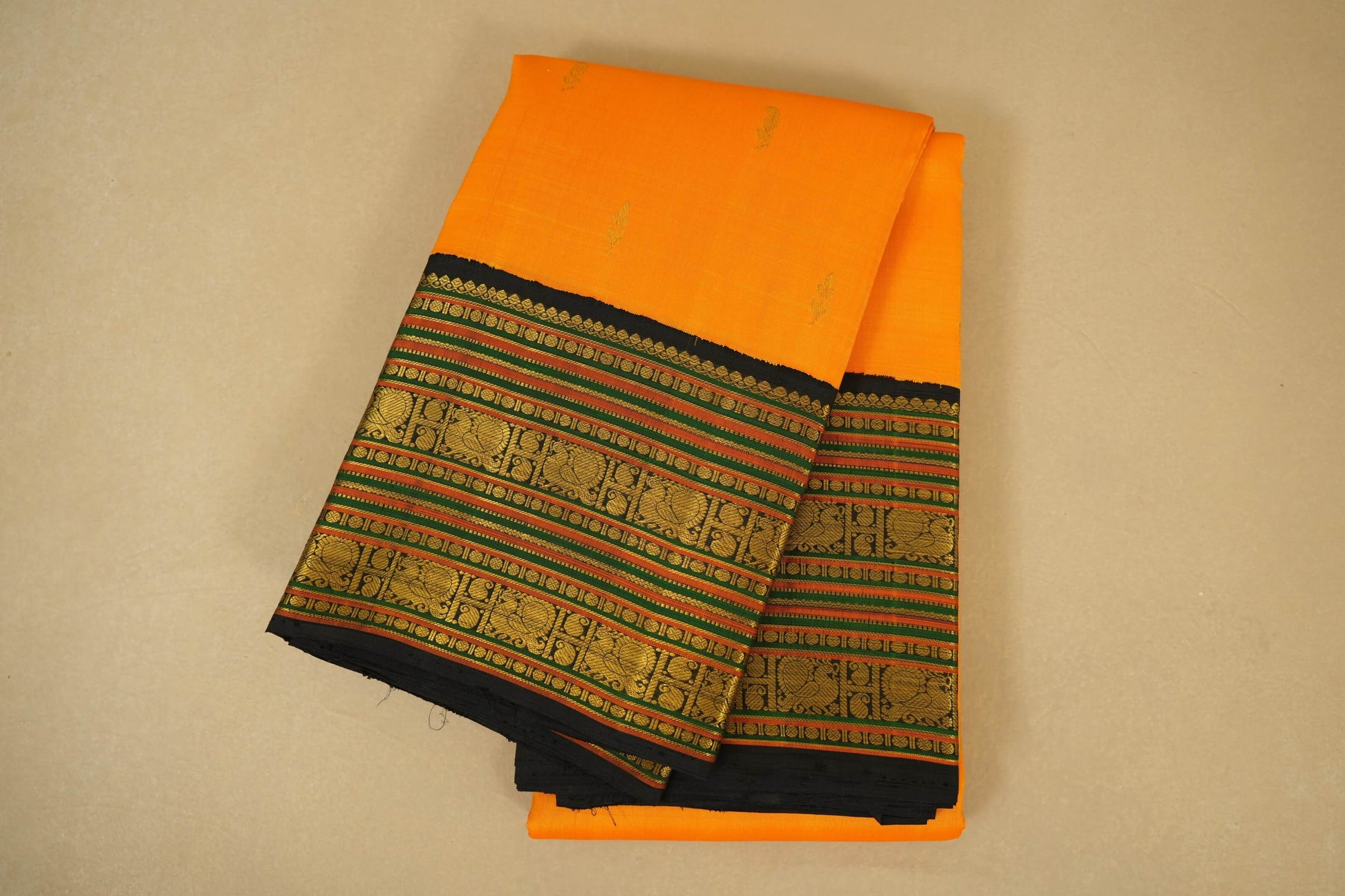Mango Yellow with black Vintage Kanjivaram Silk Saree 