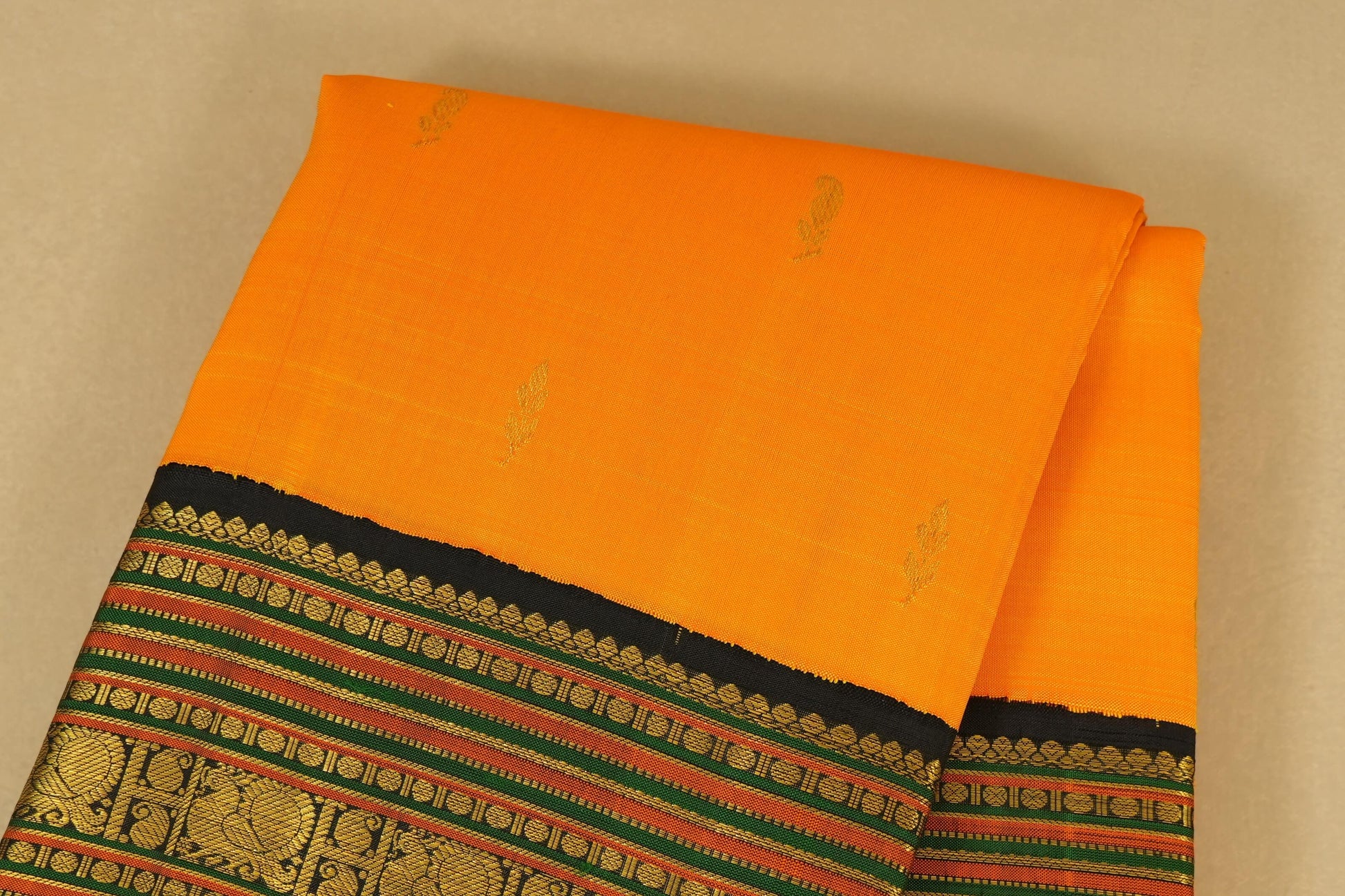 Mango Yellow with black Vintage Kanjivaram Silk Saree  body