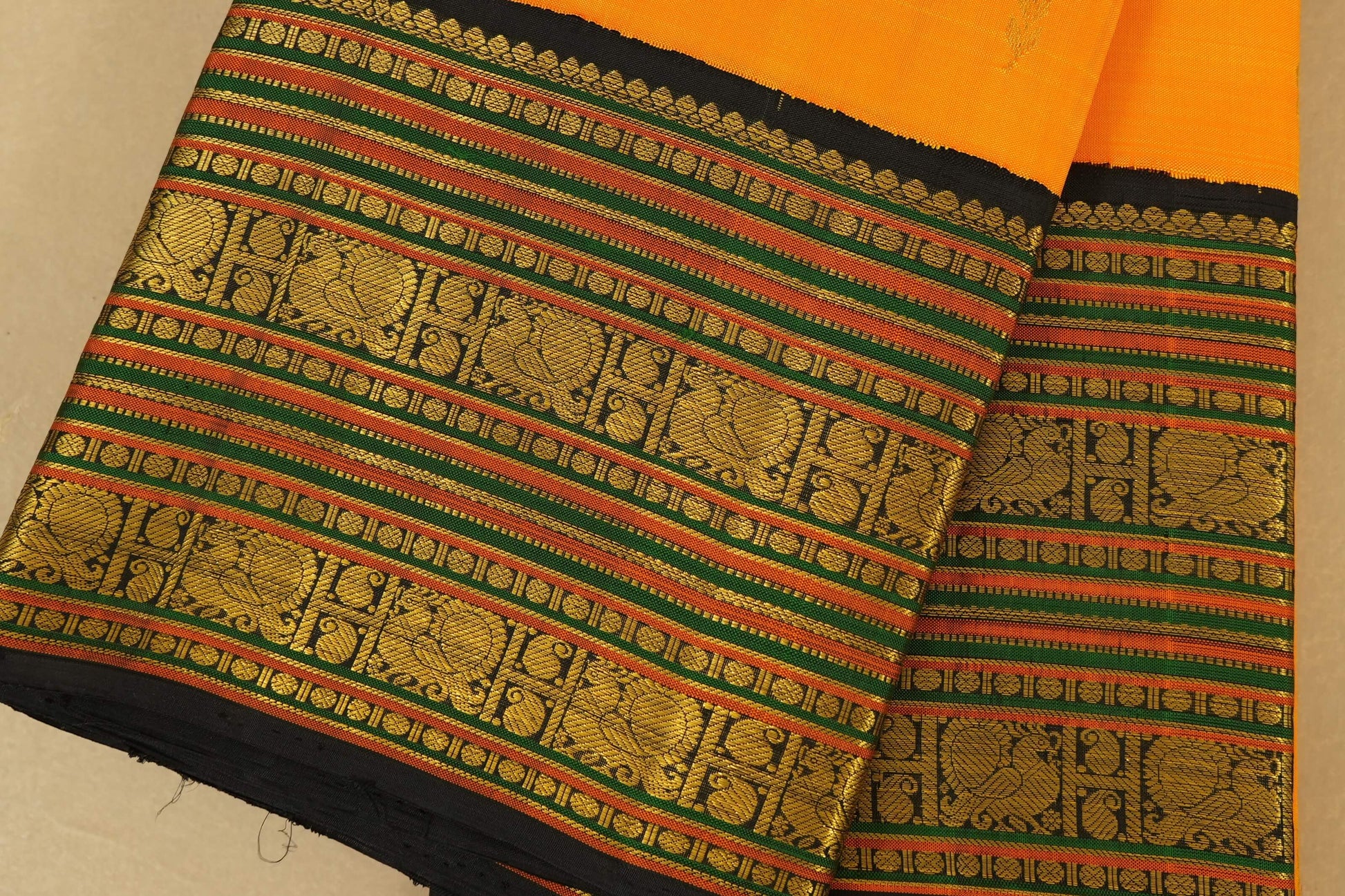 Mango Yellow with black Vintage Kanjivaram Silk Saree border