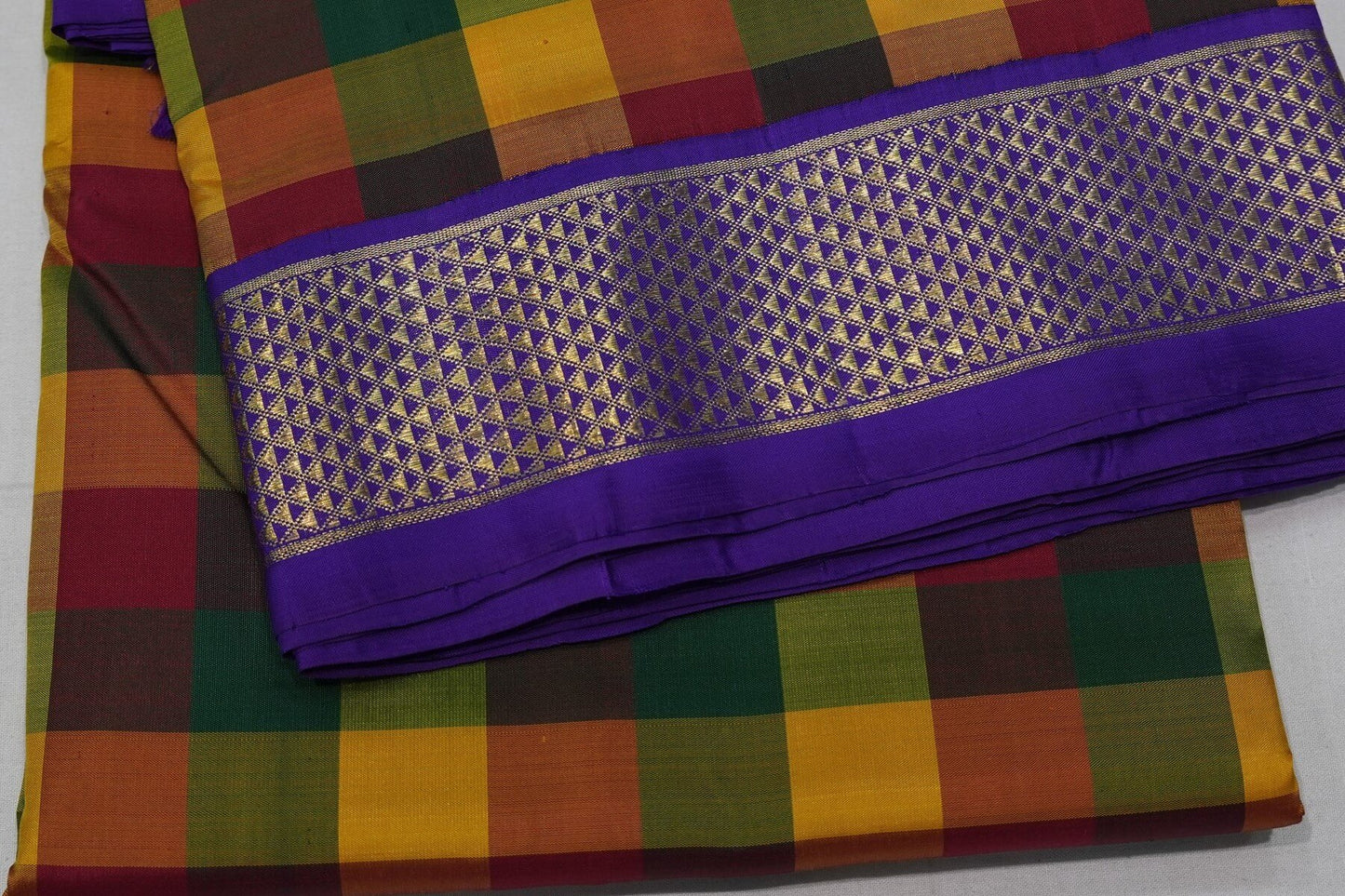 Checked ten yards madisar silk saree