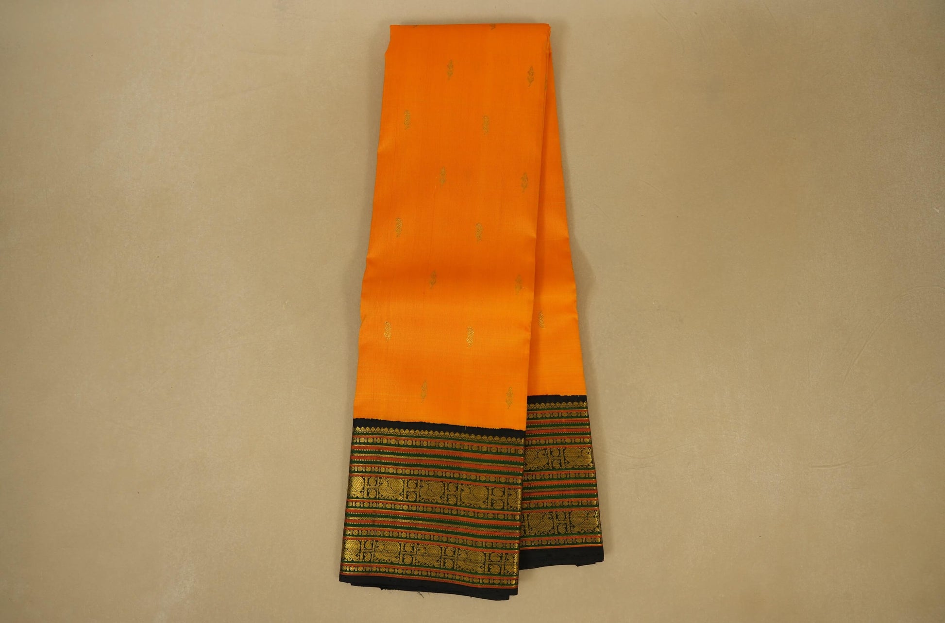 Mango Yellow with black Vintage Kanjivaram Silk Saree 