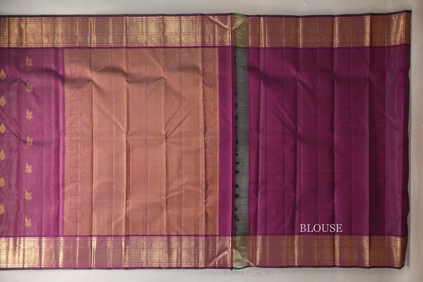 Deep magenta with Small Zari Checks Vintage Kanjivaram Silk Saree blouse