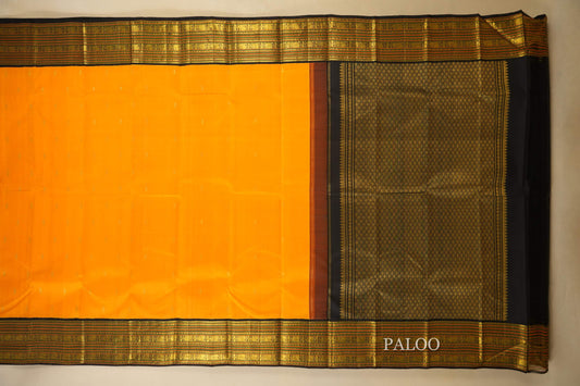 Mango Yellow with black Vintage Kanjivaram Silk Saree  paloo