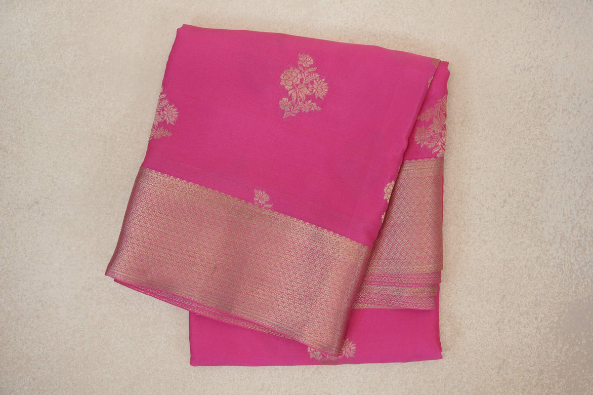 folded Bright Rose Pink Mysore Silk Saree by Shreenivas Silks 