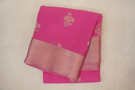 folded Bright Rose Pink Mysore Silk Saree by Shreenivas Silks 