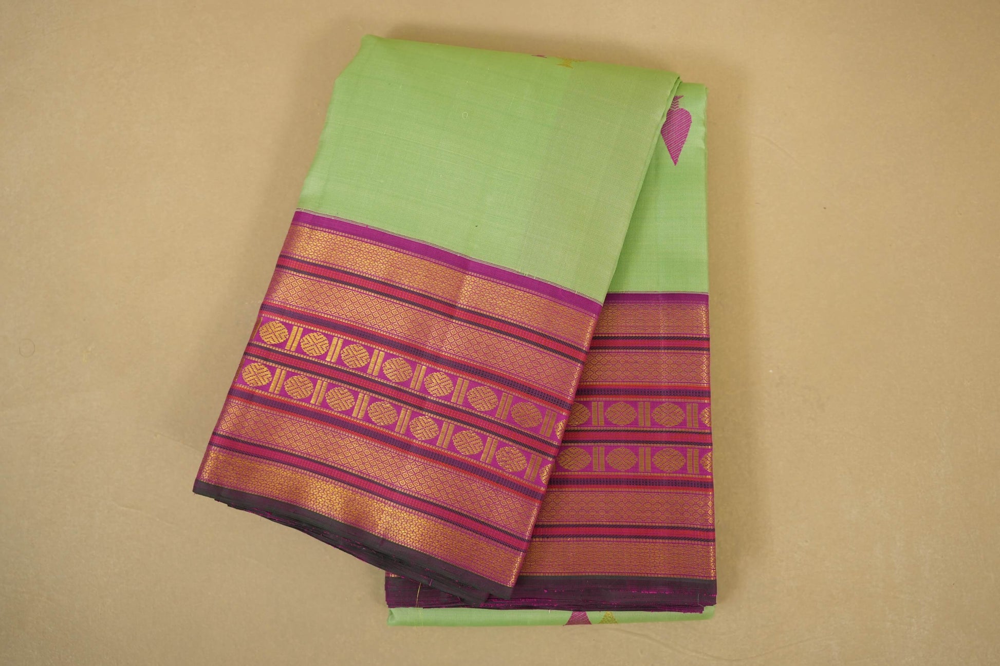 Pista Green with magenta Vintage Kanjivaram Silk Saree