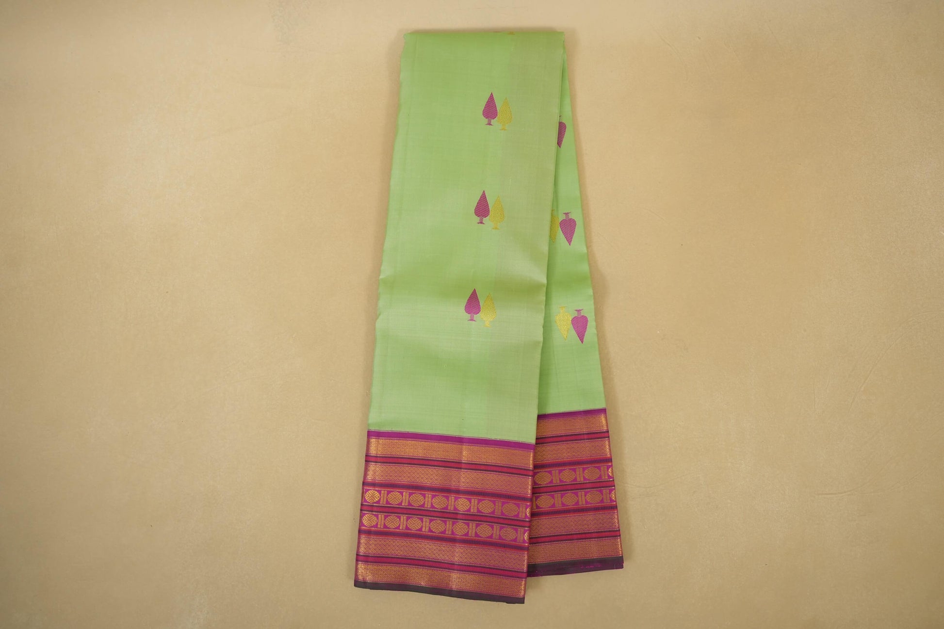 Pista Green with magenta Vintage Kanjivaram Silk Saree