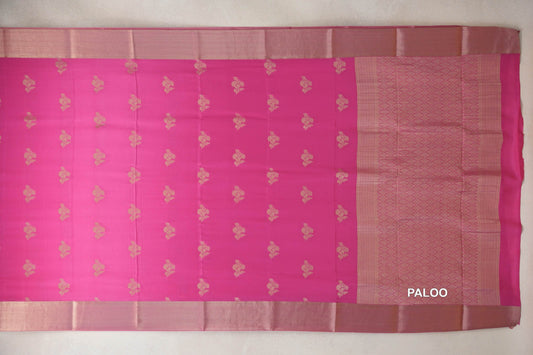 Bright Rose Pink Mysore Silk Saree by Shreenivas Silks  paloo
