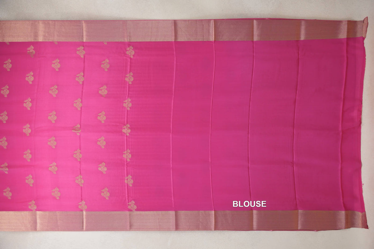 Bright Rose Pink Mysore Silk Saree by Shreenivas Silks blouse