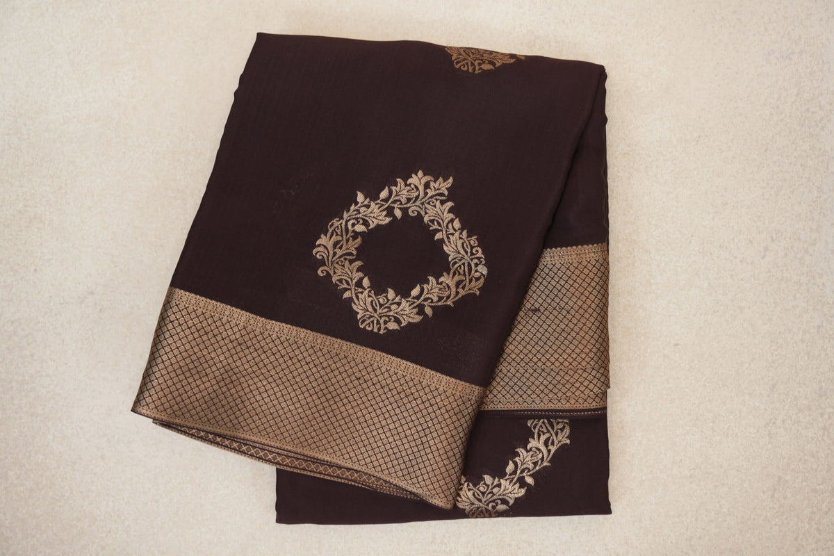 folded Coffee Bean Brown Mysore Silk Saree