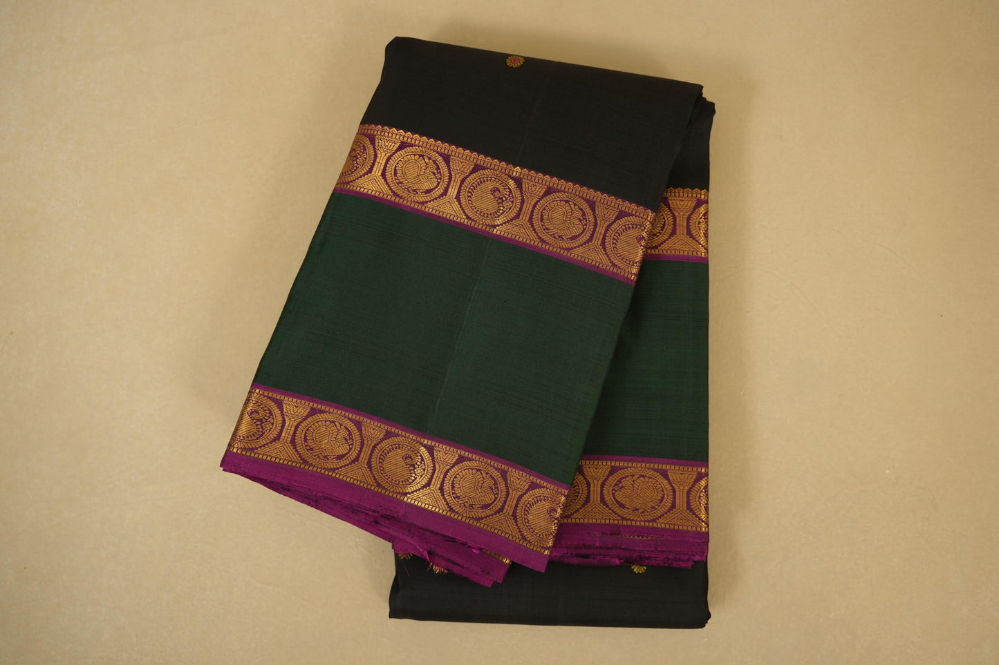 Black with Green/pink Vintage Kanjivaram Silk Saree