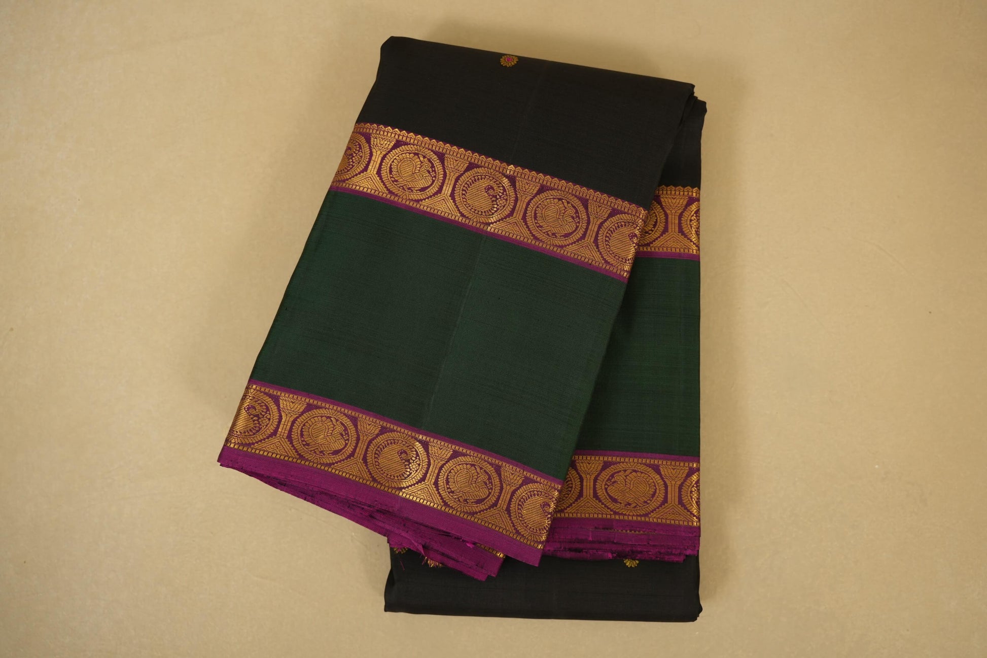 Black with Green/pink Vintage Kanjivaram Silk Saree