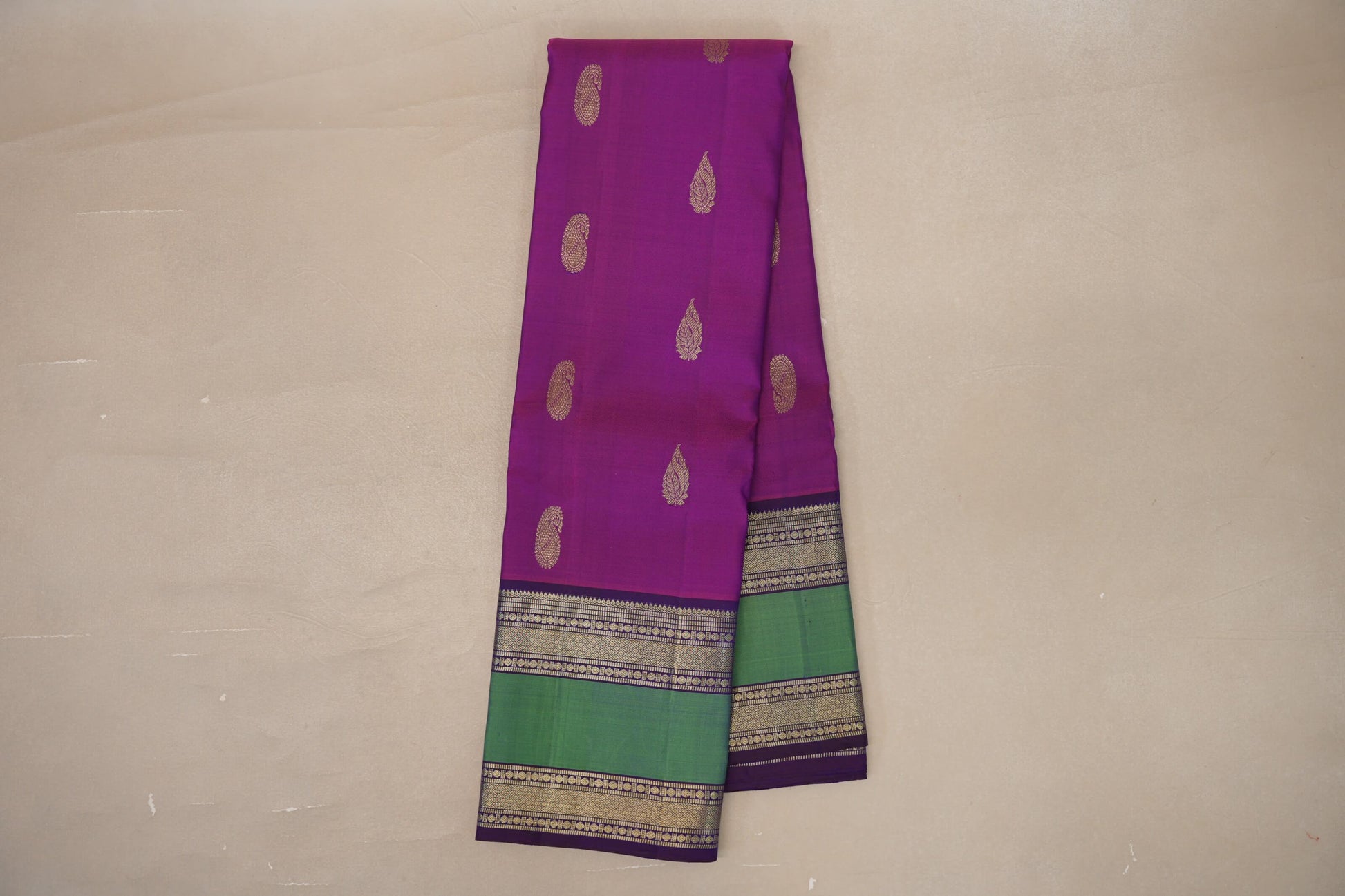 Online Dual Tone Magenta and Purple with Rettai Pettu Borders Vintage Kanjivaram Silk Saree