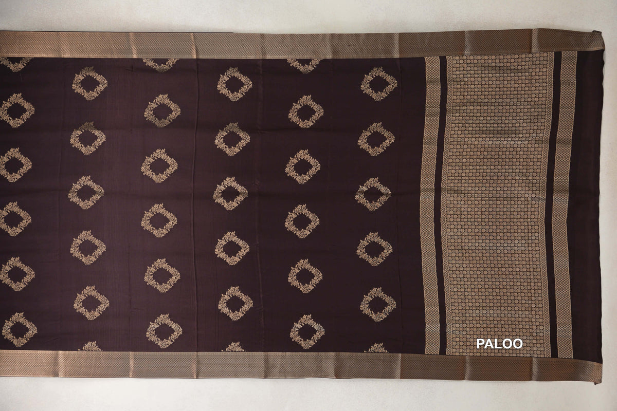 Coffee Bean Brown Mysore Silk Saree paloo