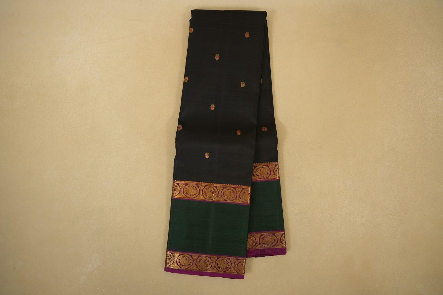 Black with Green/pink Vintage Kanjivaram Silk Saree