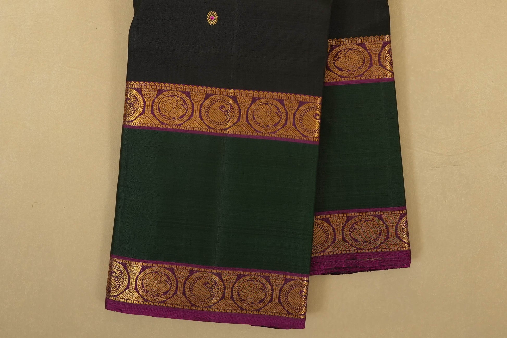 Black with Green/pink Vintage Kanjivaram Silk Saree border