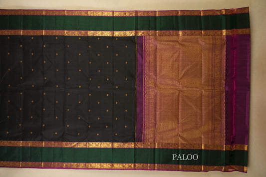 Black with Green/pink Vintage Kanjivaram Silk Saree paloo