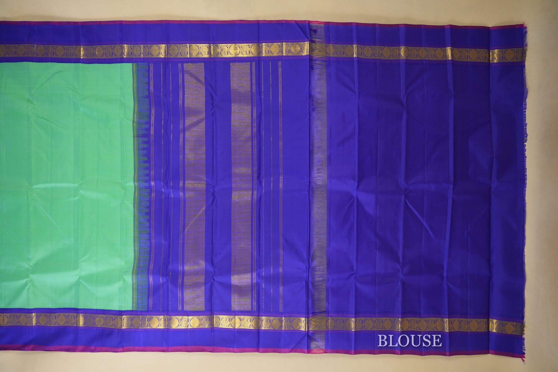 Rexona Green with violet borders Vintage Kanjivaram Silk Saree  blouse