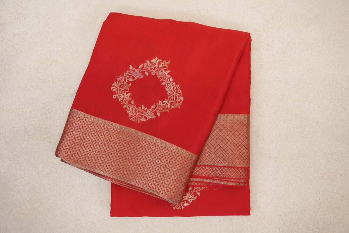 folded Bright Red Mysore Silk Saree