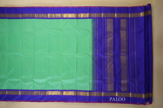 Rexona Green with violet borders Vintage Kanjivaram Silk Saree  paloo