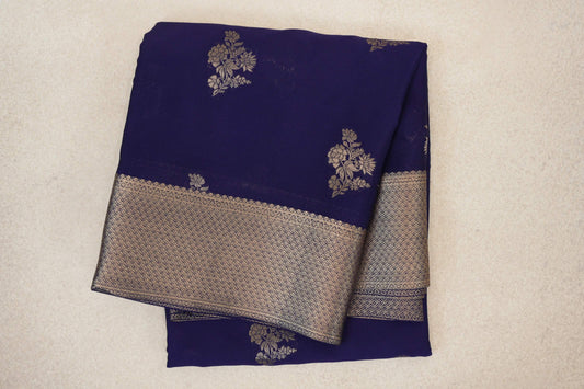 folded Deep Blue Mysore Silk Saree