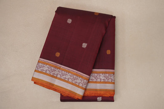 Reddish Maroon with Multi Color Borders Thread Woven Vintage Kanjivaram Silk Saree