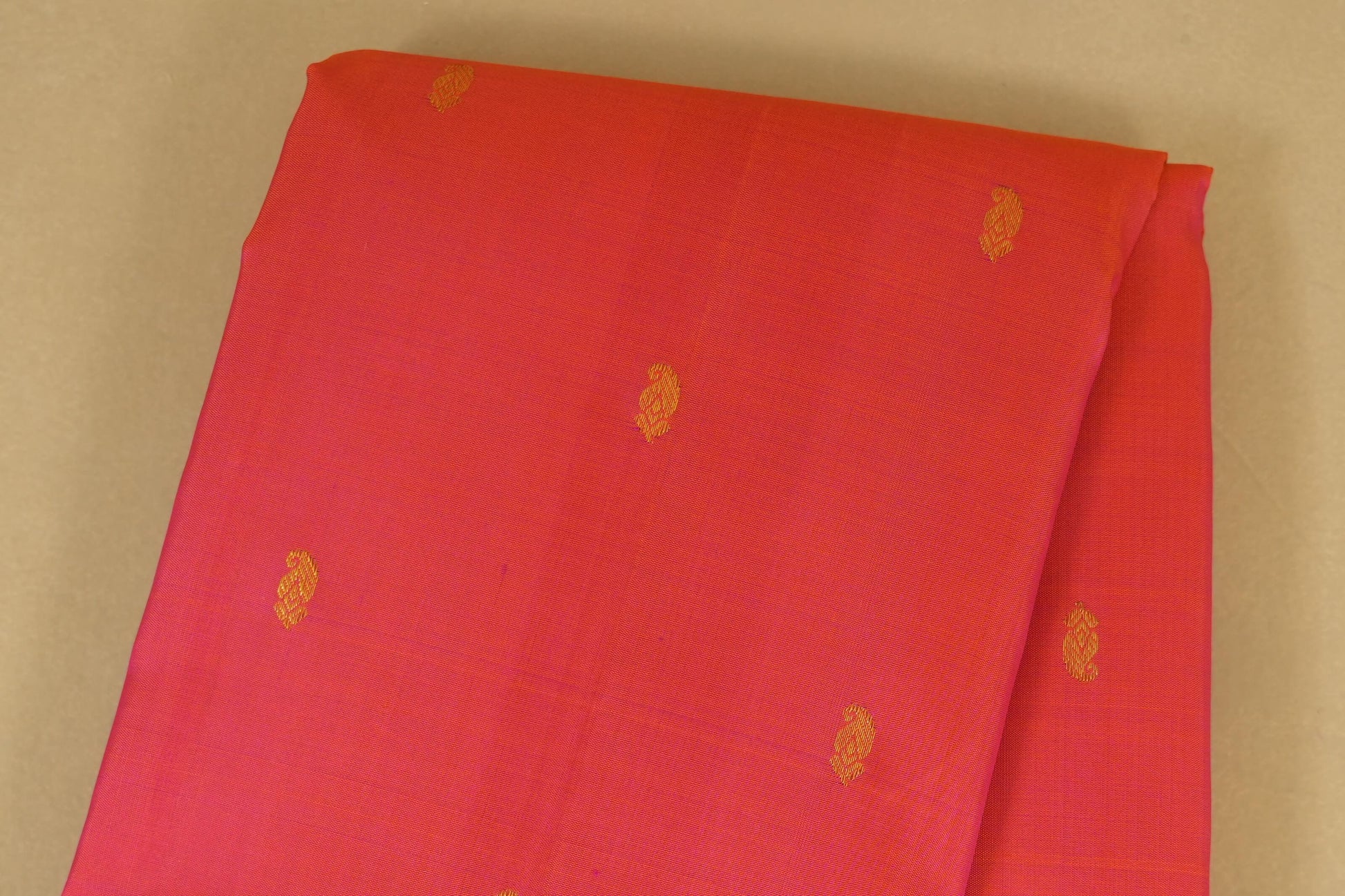 Pinkish Orange with magenta borders Vintage Kanjivaram Silk Saree body