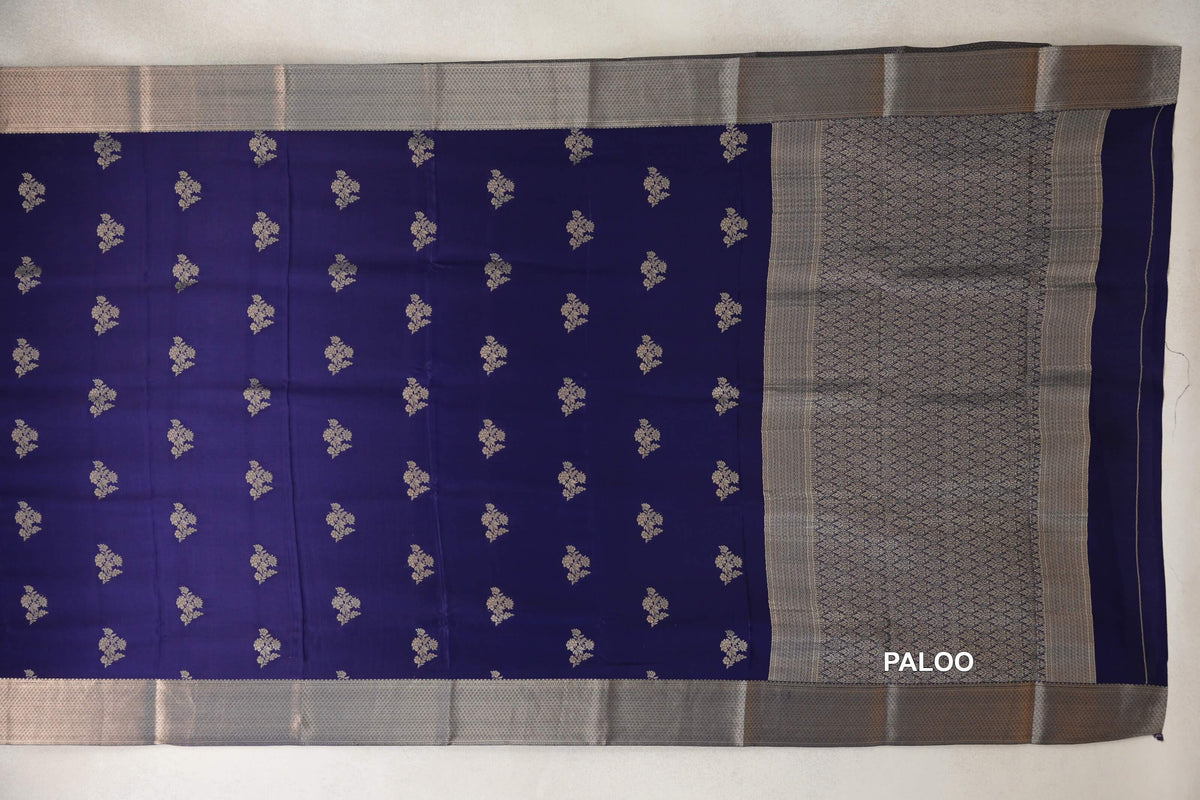Deep Blue Mysore Silk Saree paloo