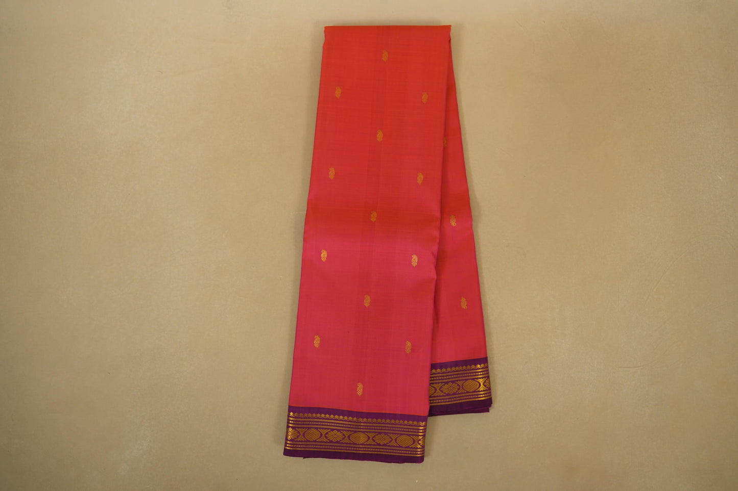 Pinkish Orange with magenta borders Vintage Kanjivaram Silk Saree
