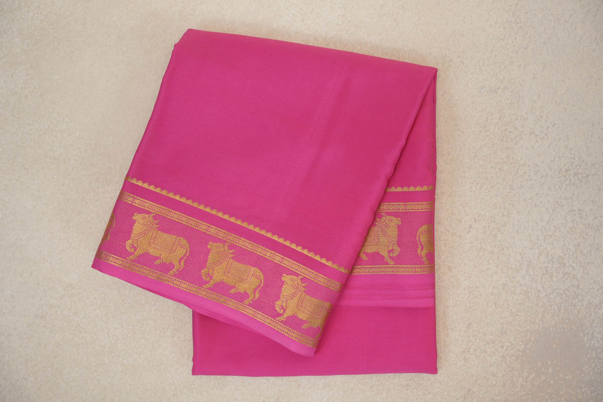 folded Bright Rose Pink Mysore Silk Saree