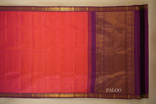 Pinkish Orange with magenta borders Vintage Kanjivaram Silk Saree paloo