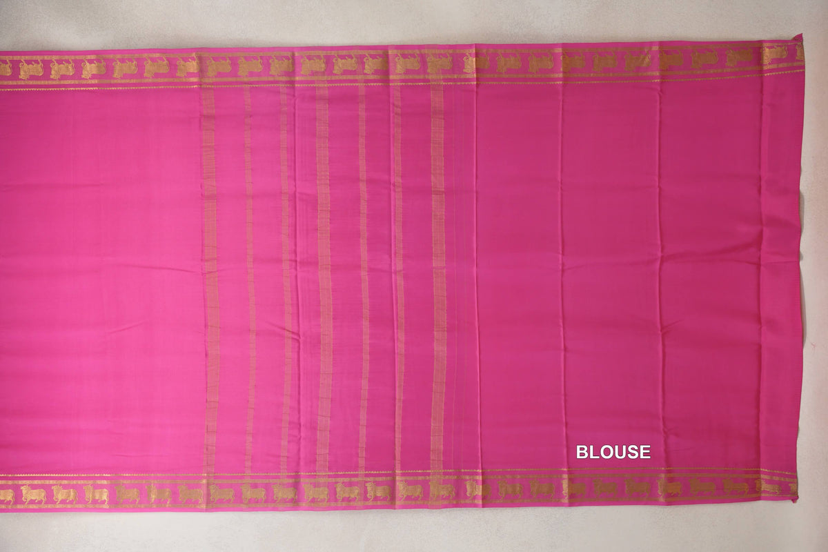 Bright Rose Pink Mysore Silk Saree blouse