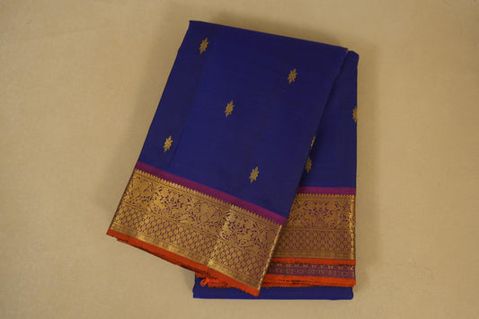 Navy Blue with magenta borders Vintage Kanjivaram Silk Saree