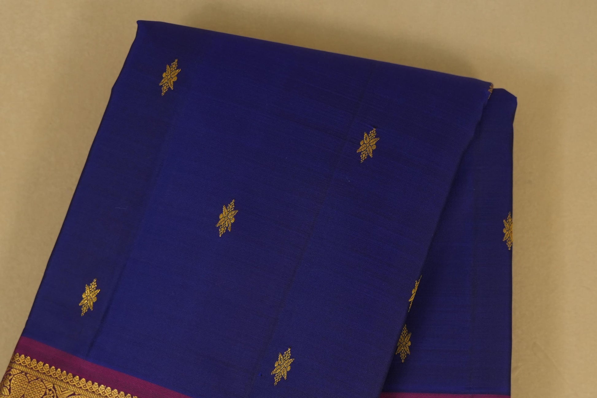 Navy Blue with magenta borders Vintage Kanjivaram Silk Saree body