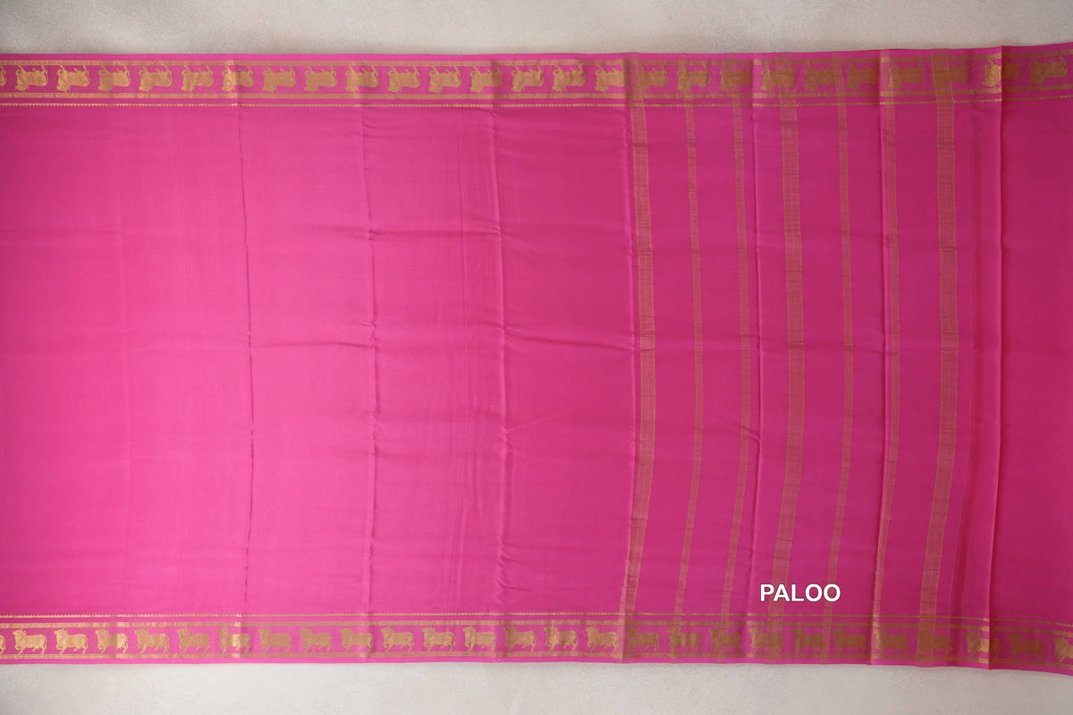 Bright Rose Pink Mysore Silk Saree paloo
