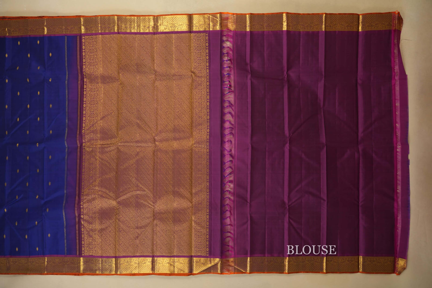 Navy Blue with magenta borders Vintage Kanjivaram Silk Saree blouse