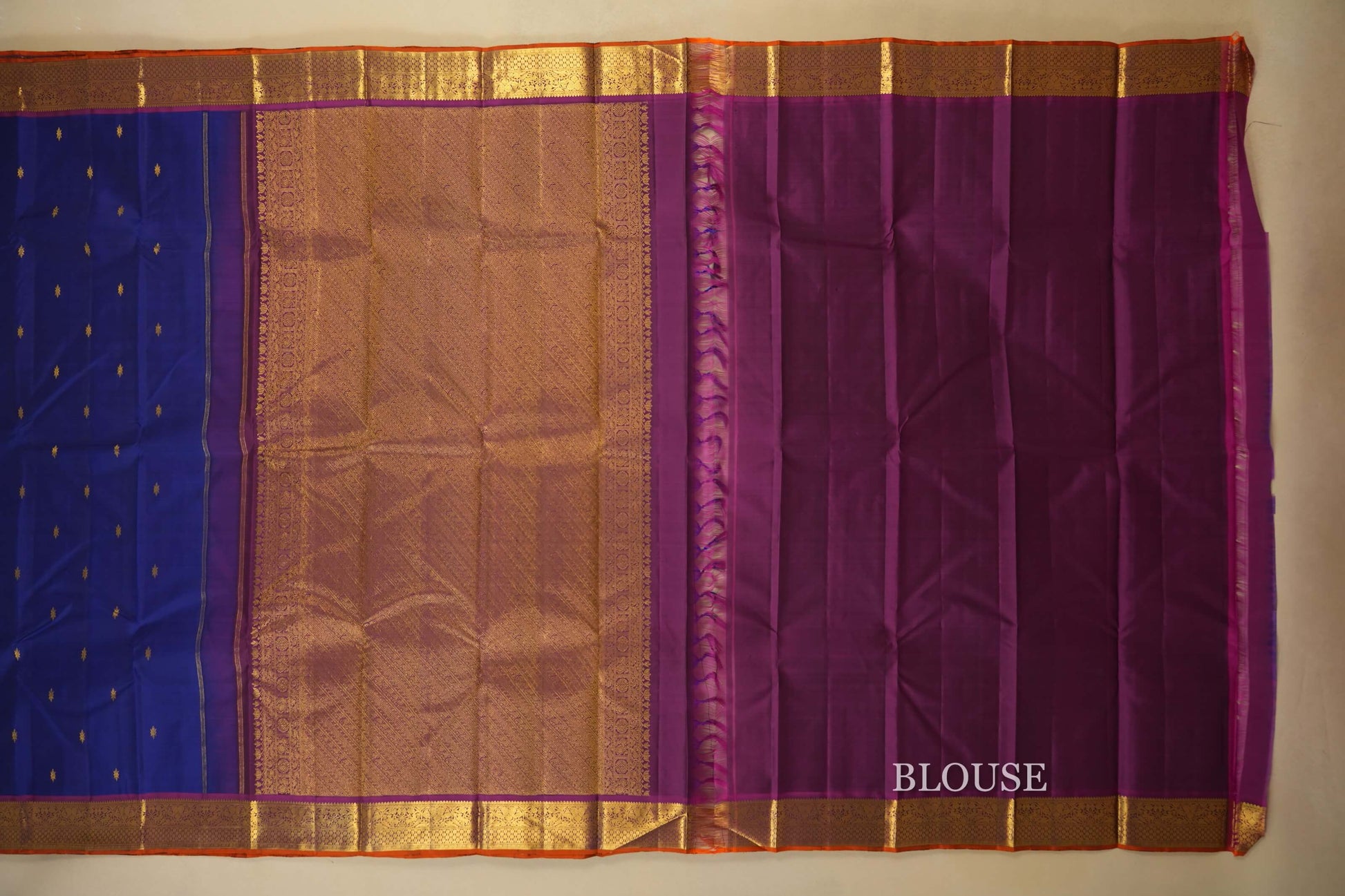 Navy Blue with magenta borders Vintage Kanjivaram Silk Saree blouse