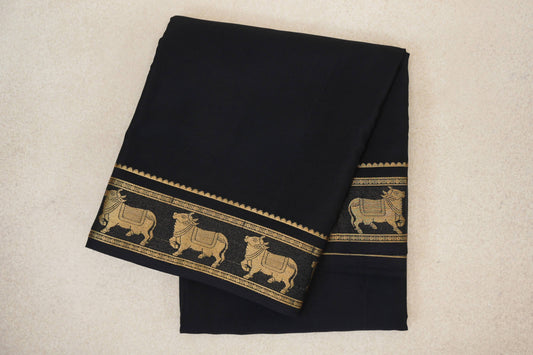 folded Black Mysore Silk Saree