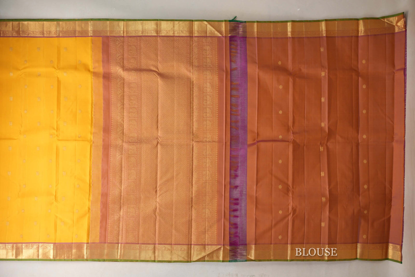 Mango Yellow Vintage Kanjivaram Silk Saree blouse