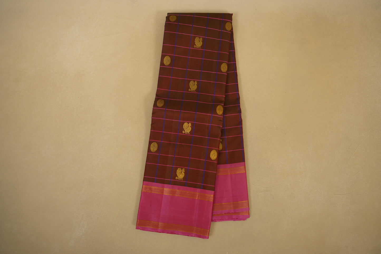 Manthulir with pink borders Vintage Kanjivaram Silk Saree 