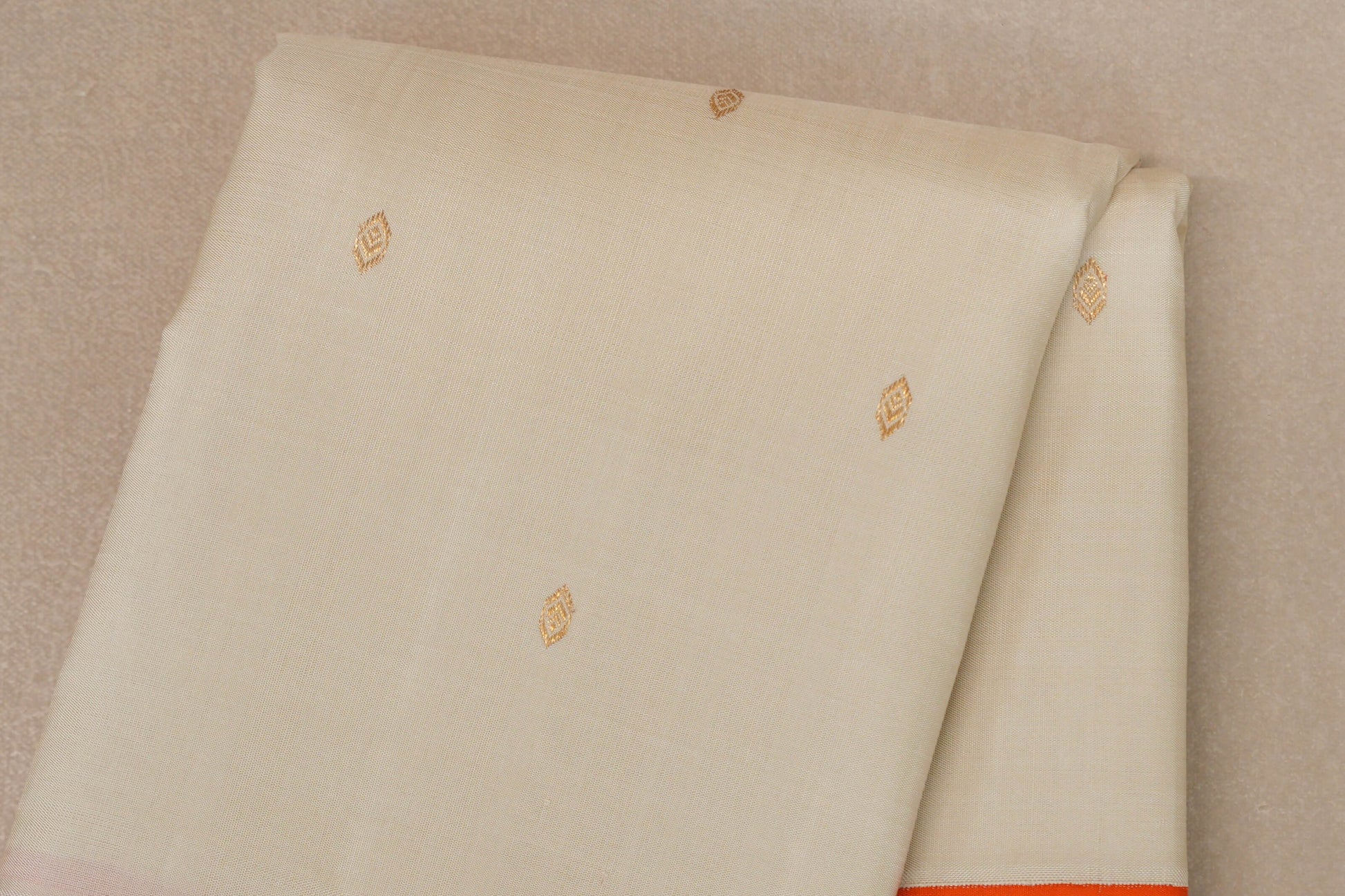 Cream with Bright Orange Borders Vintage Kanjivaram Silk Saree body