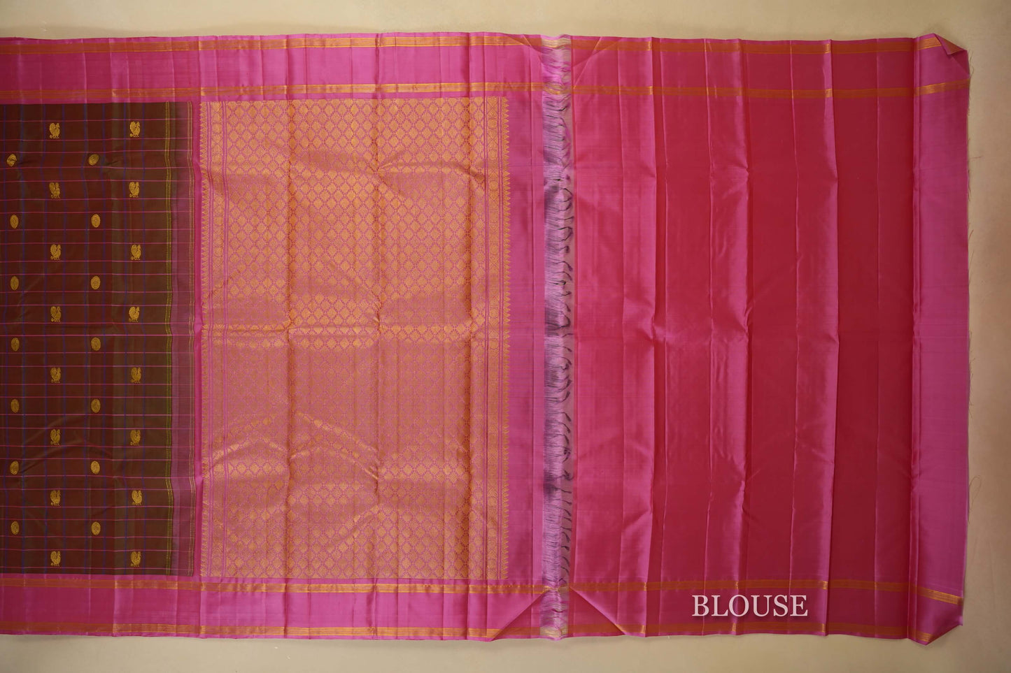 Manthulir with pink borders Vintage Kanjivaram Silk Saree blouse 