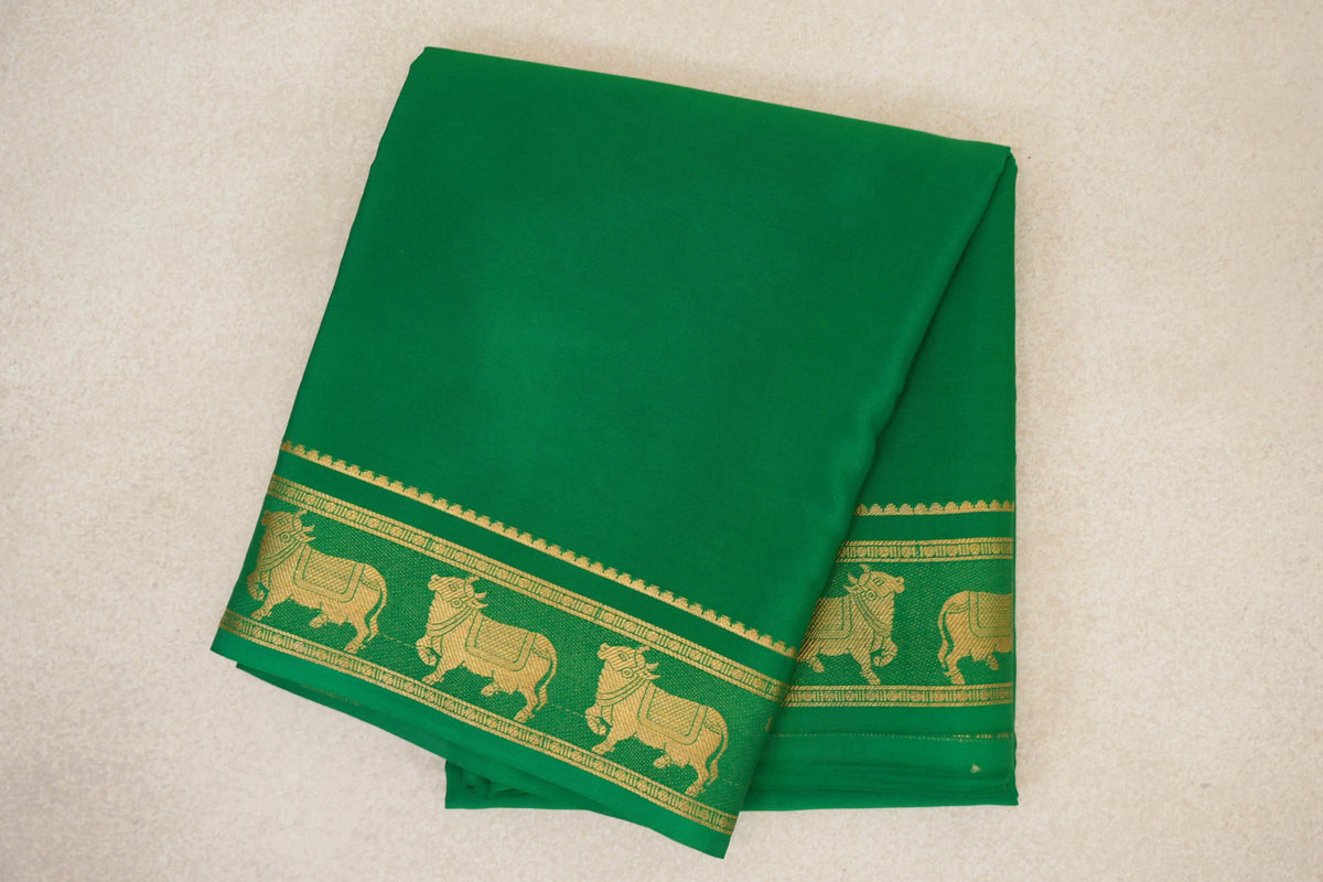 folded Leaf Green Mysore Silk Saree
