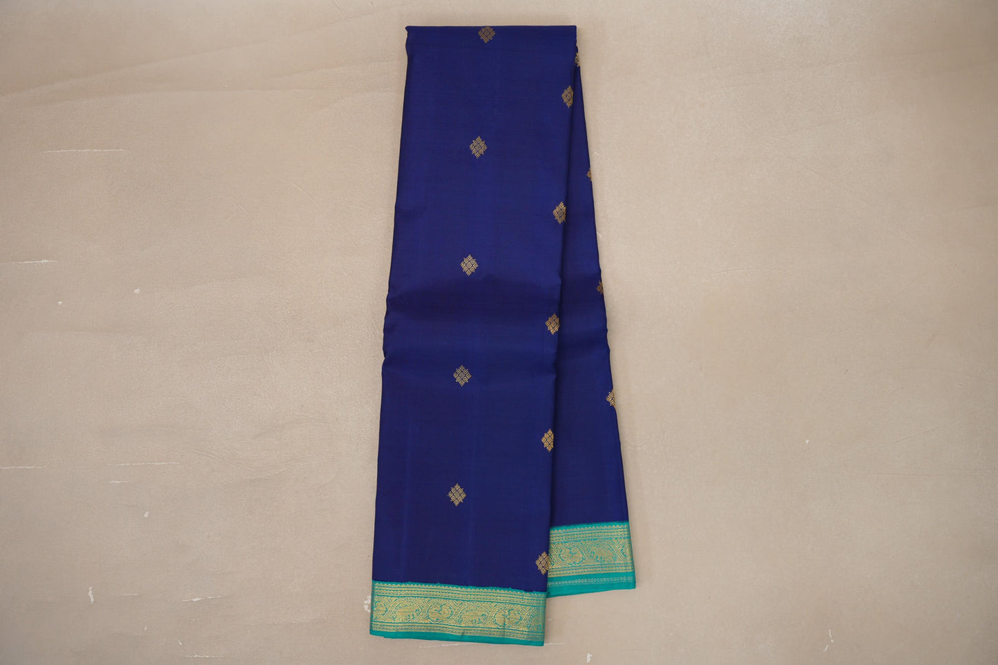 Online Deep Blue with Rama Green Borders Vintage Kanjivaram Silk Saree