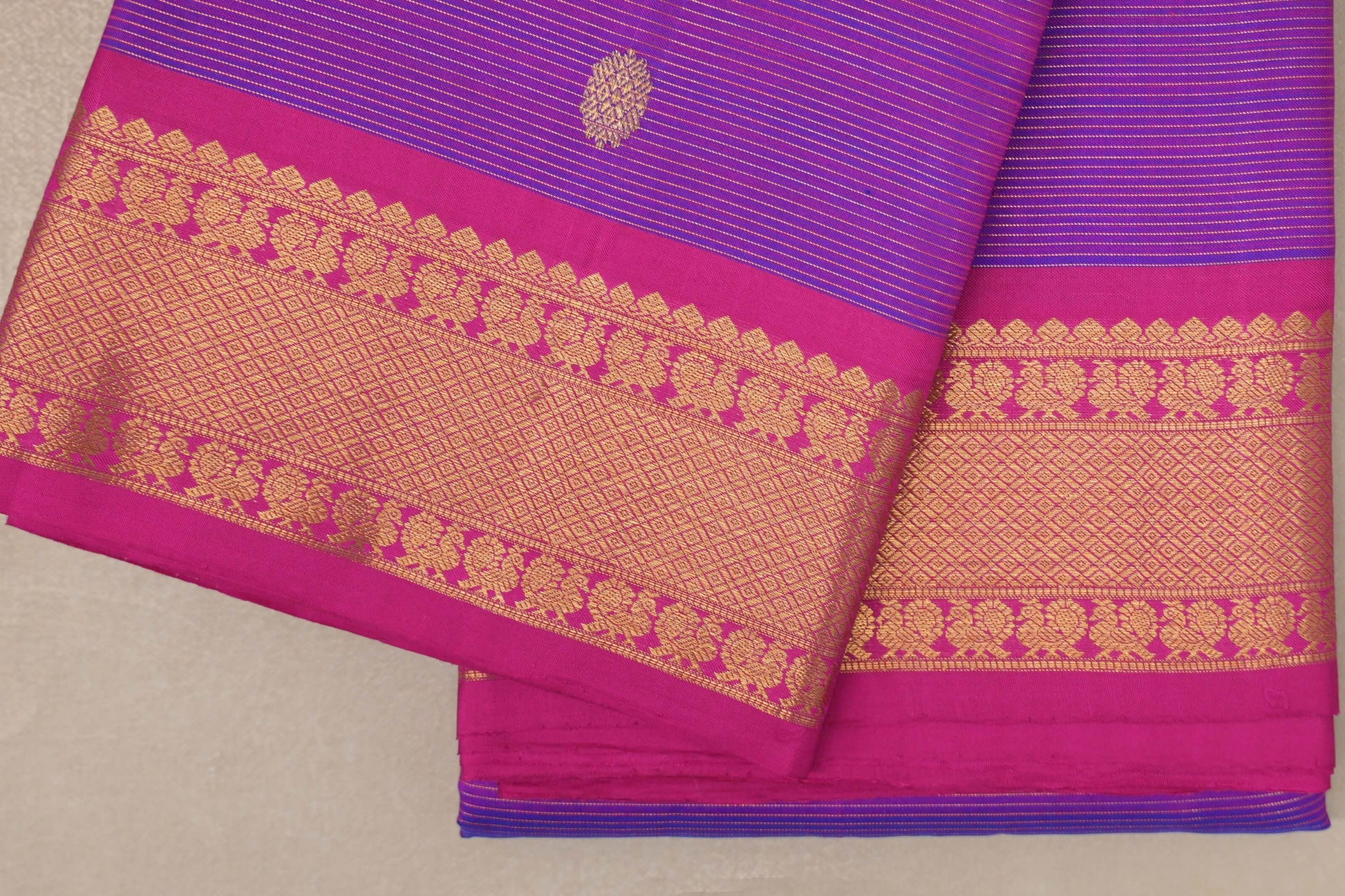 Dual Tone of Pink and Blue Vintage Kanjivaram Silk Saree borders