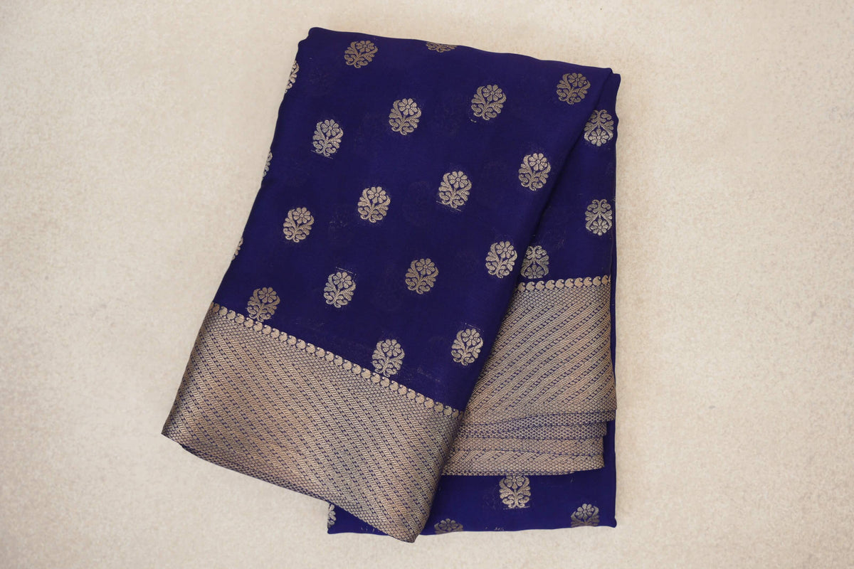 folded Deep Royal Blue Mysore Silk Saree 