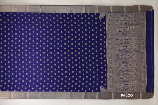 Deep Royal Blue Mysore Silk Saree  paloo